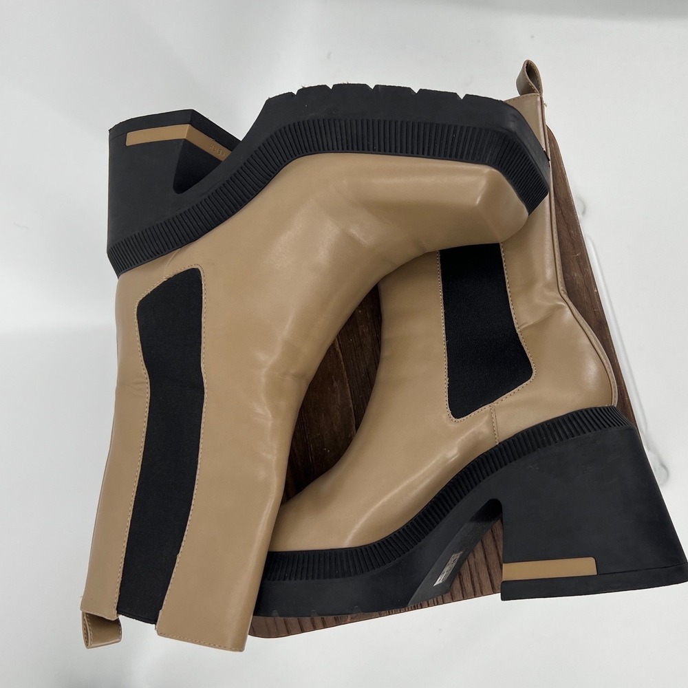 Charles & Keith Tan Beige Square Toe Platform Chelsea Boots Block Heel 39 - Picture 7 of 12